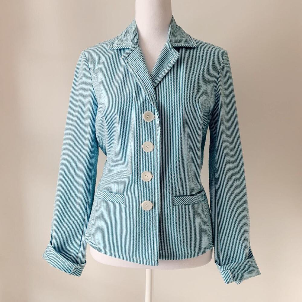 Vintage Talbots Blue & White Seersucker Blazer Size 8
